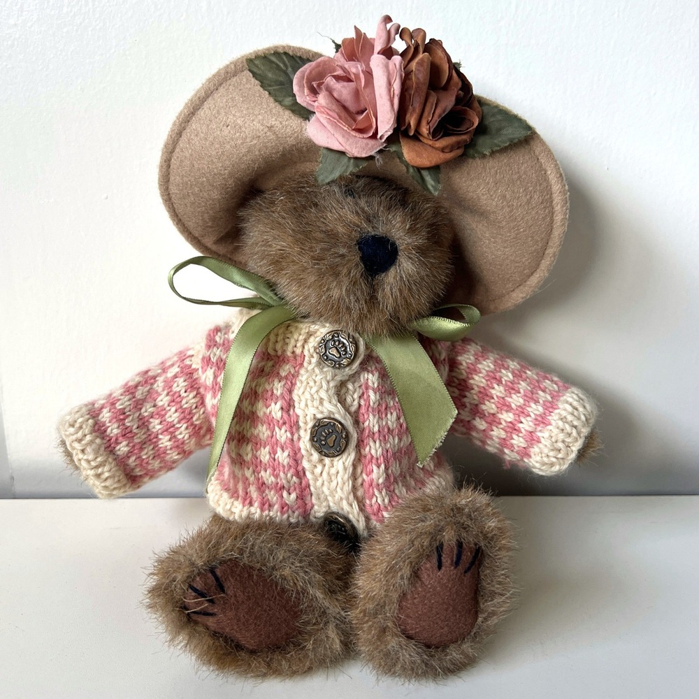 Boyds Bears Collection Ltd Plush Bear Pink Sweater Floral Hat Teddy Bear 1998